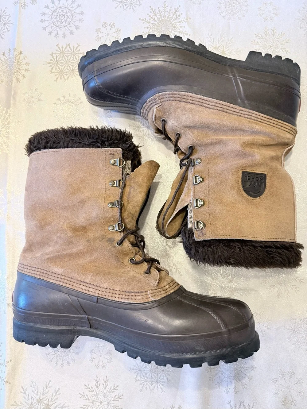 Vintage Sorel Kaufman Canada Brown Suede Rubber Insulated Winter Snow Boots 12